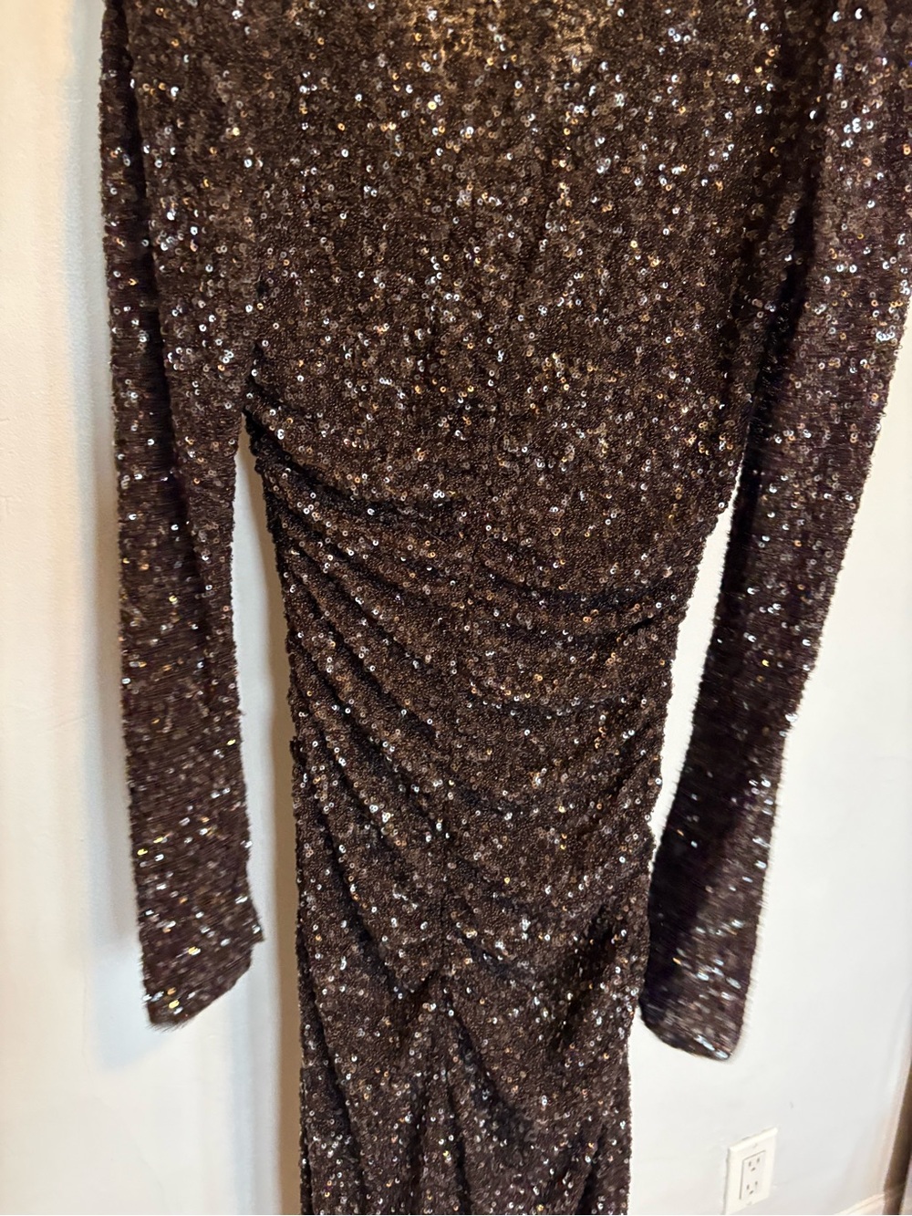 Zara Black Sparkle Long Sleeve V-Neck Maxi Dress with Side Slit - Picture 4 of 9